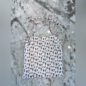 Abercrombie & Fitch “Tie Strap Smocked Cami” in white cherry print - Size SMALL